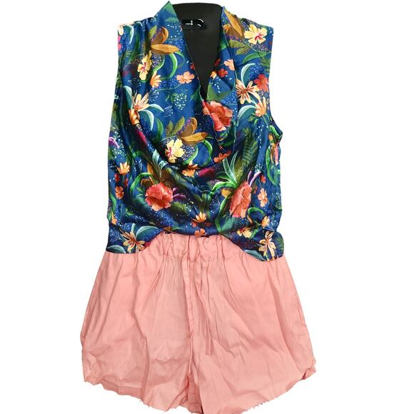 SHORE Tropical Cowl Neck Sleeveless Top Linen Shorts SET sz XS NWT MSRP $236